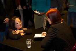 Laura Yoo gets her book signed by Emma Donoghue. Photo by Lee Waxman